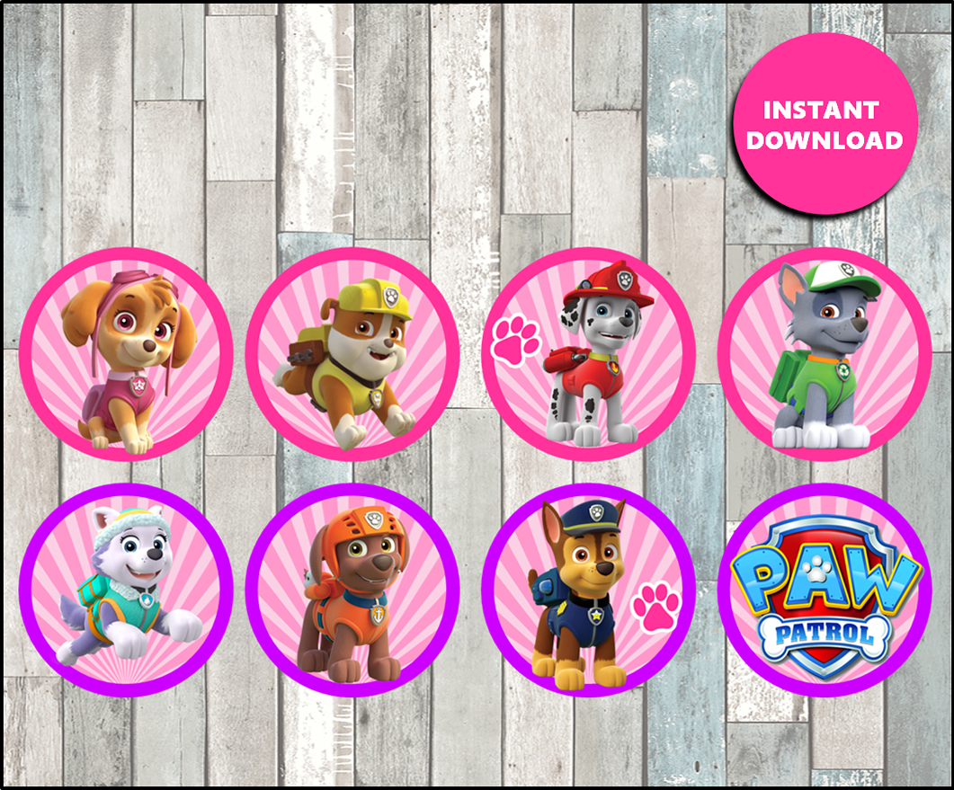 Pink Paw Patrol cupcakes toppers, Paw Patrol Birthday Toppers, Paw Patrol Party Toppers, instant download